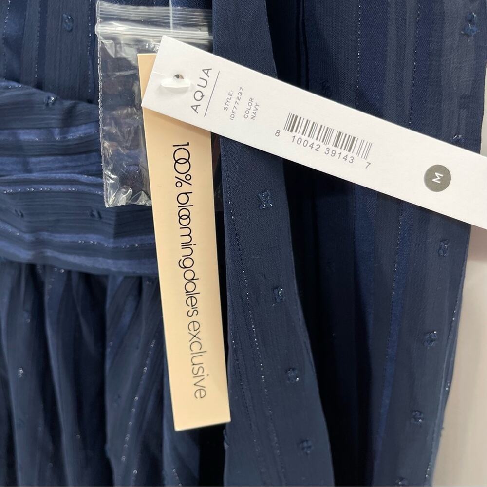NWT AQUA Mock Neck Semi Sheer Navy Blue Mini Dress Medium Elegant Retro Whimsy - Picture 12 of 16